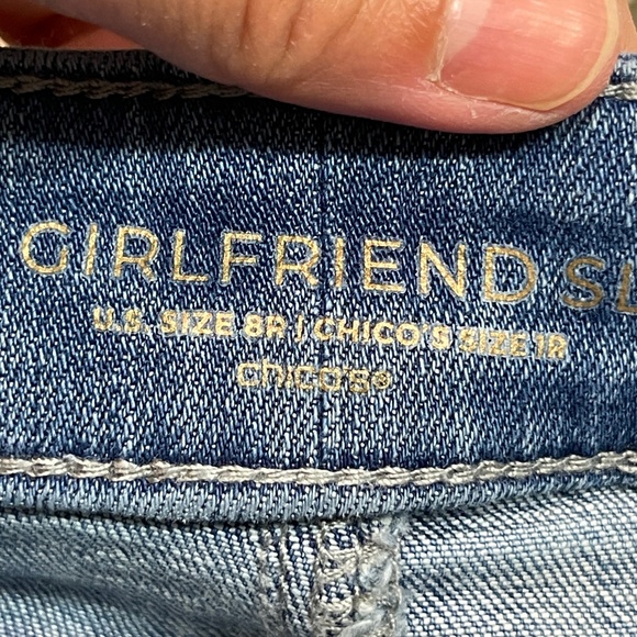 Chico's Jeans So Slimming Girlfriend Slim Leg Ankle Blue Patchwork - Picture 10 of 15